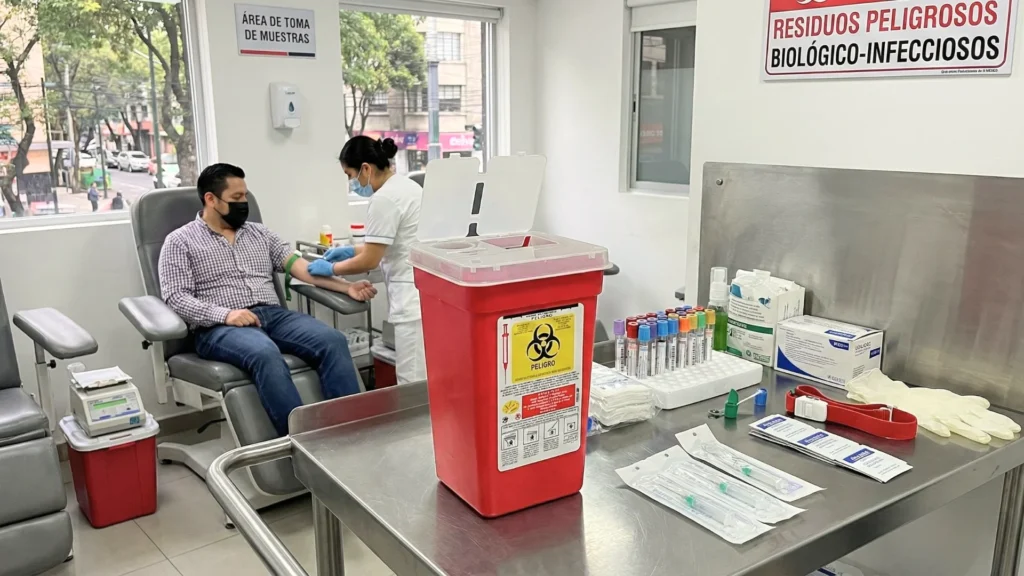 Bote rojo para agujas