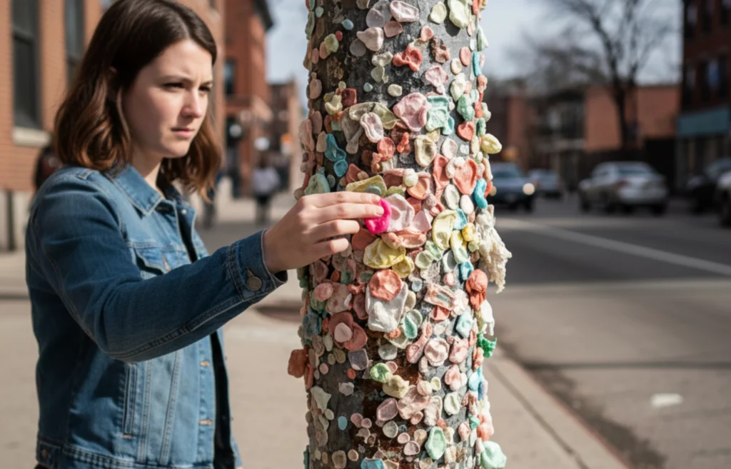 Chicles pegados en espacios públicos como árboles, un problema ambiental urbano