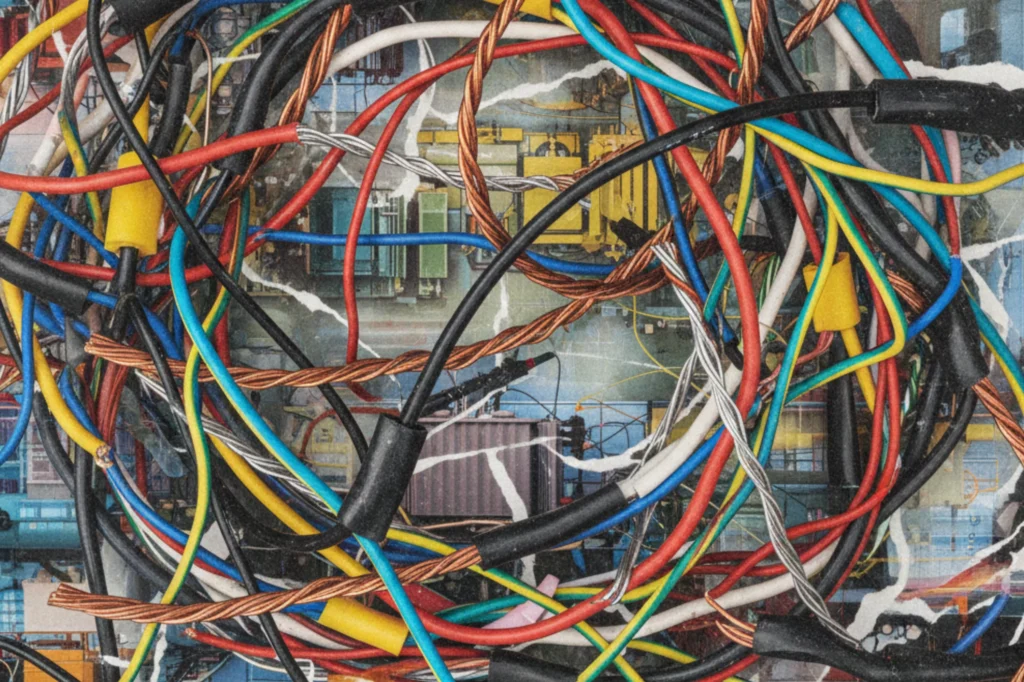 Enredo de cables eléctricos en desuso listo para su recuperación de cableado y separación de materiales