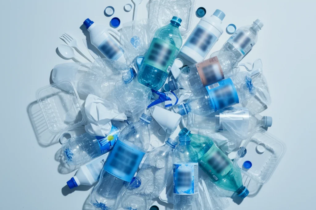 Residuos plásticos y envases reciclables listos para su recolección en programas de separación y aprovechamiento ambiental.