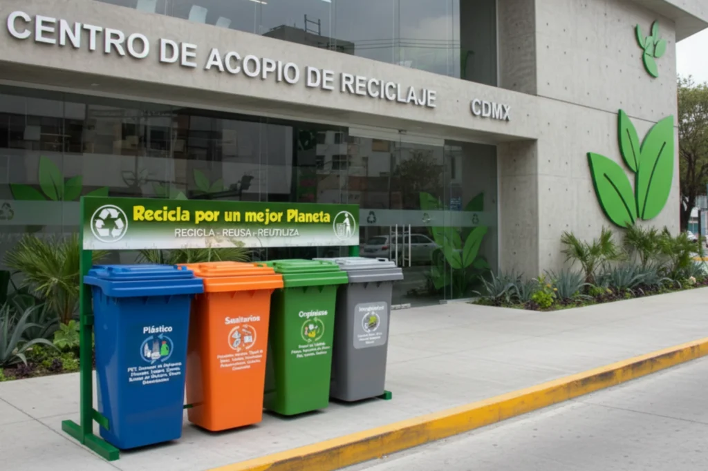 Centro de acopio para el reciclaje y contenedores para ejemplificar la NADF-024-AMBT-2013 en CDMX