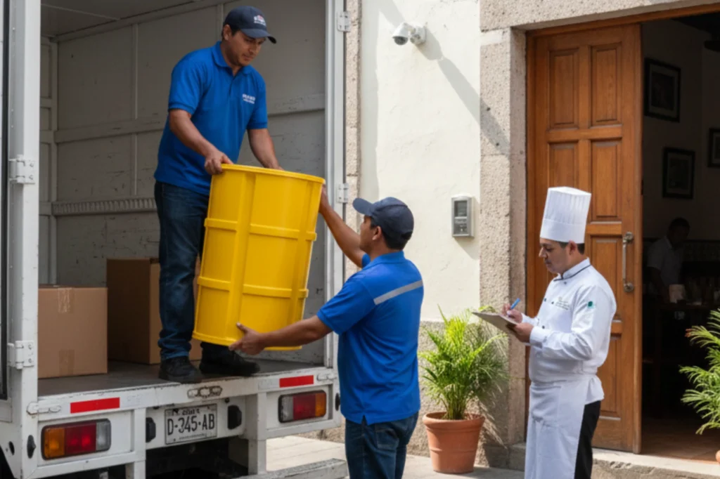 Recolector autorizando la recepción de un contenedor para iniciar la recolección de aceite usado en cumplimiento de la NADF-012-ABMT-2015.